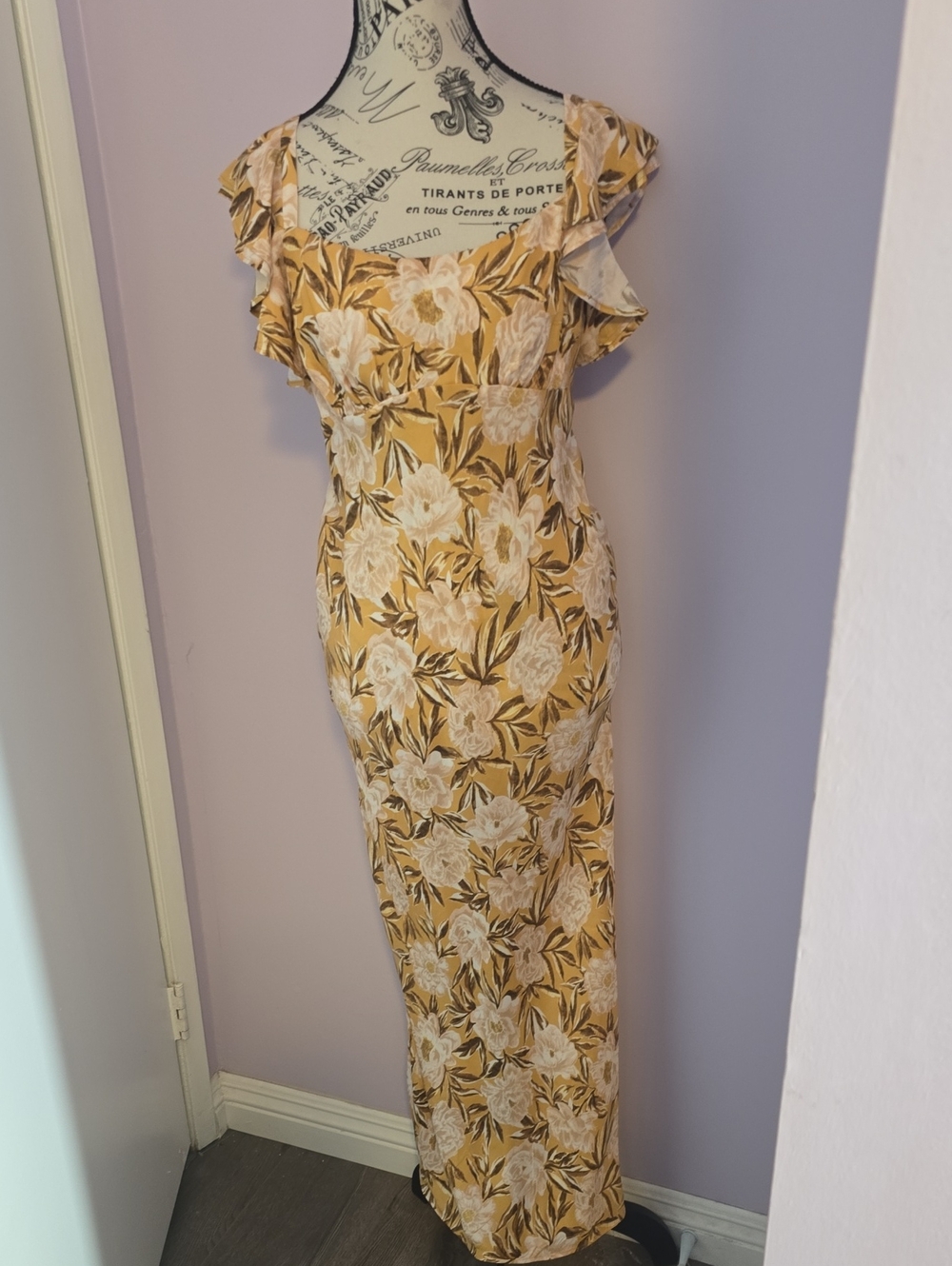 Madewell Yellow Floral Ruffle-Shoulder Maxi Dress